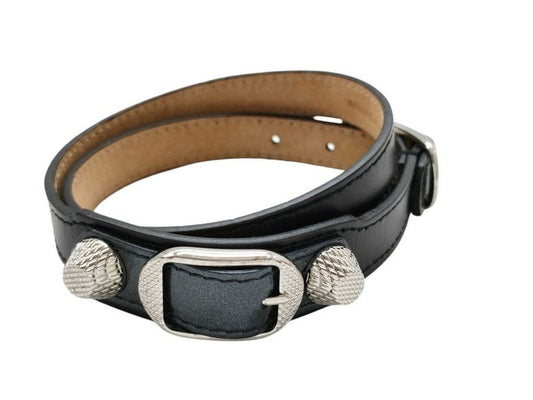 Balenciaga Bracelet Giant 236345 Black Leather Unisex Silver Hardware