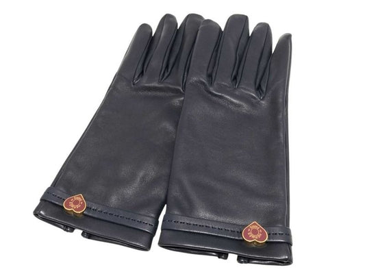 Hermes Gloves Dreamlove Navy Lambskin Women's Hearts Unused On Display