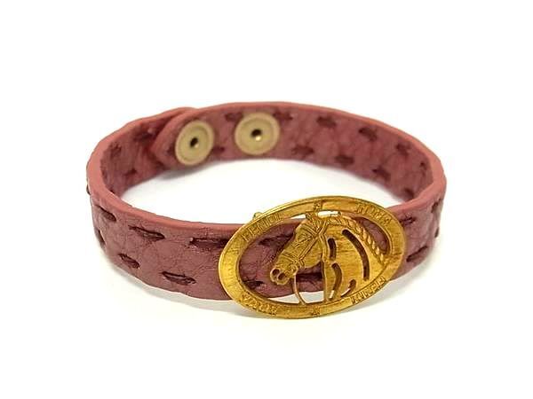 Fendi Bracelet Selleria Pink Gold Leather Ladies Horse Motif