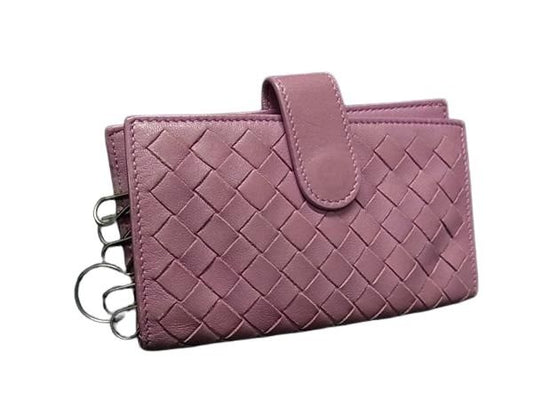 Bottega Veneta Key Case Intrecciato Pink Purple Leather Women's 6-stack