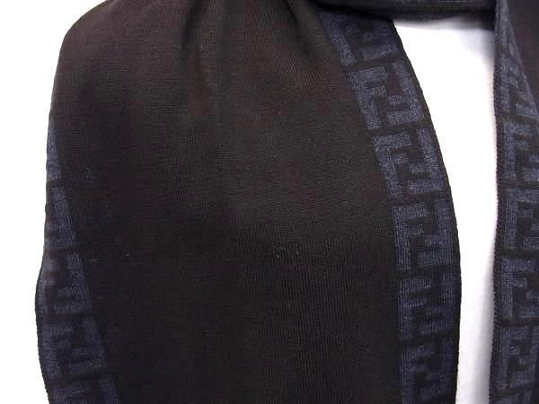 Fendi Scarf Zucca Dark Brown Navy 100% Wool Men Excellent Condition