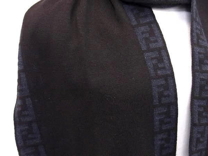 Fendi Scarf Zucca Dark Brown Navy 100% Wool Men Excellent Condition