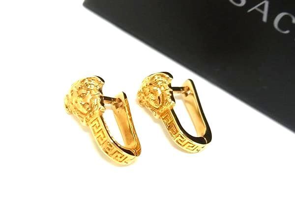 Versace Earrings Medusa Gold Metal Women's Greca Clip-on Excellent Condition