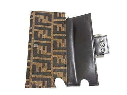 Fendi Wallet Zucca 8m0021 Brown Canvas And Leather Unisex Bifold Long Wallet