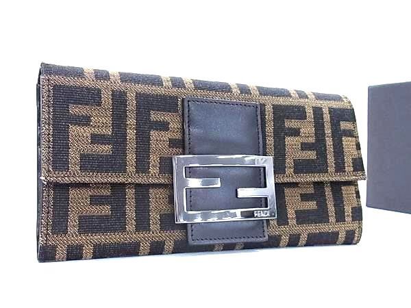 Fendi Wallet Zucca 8m0021 Brown Canvas And Leather Unisex Bifold Long Wallet