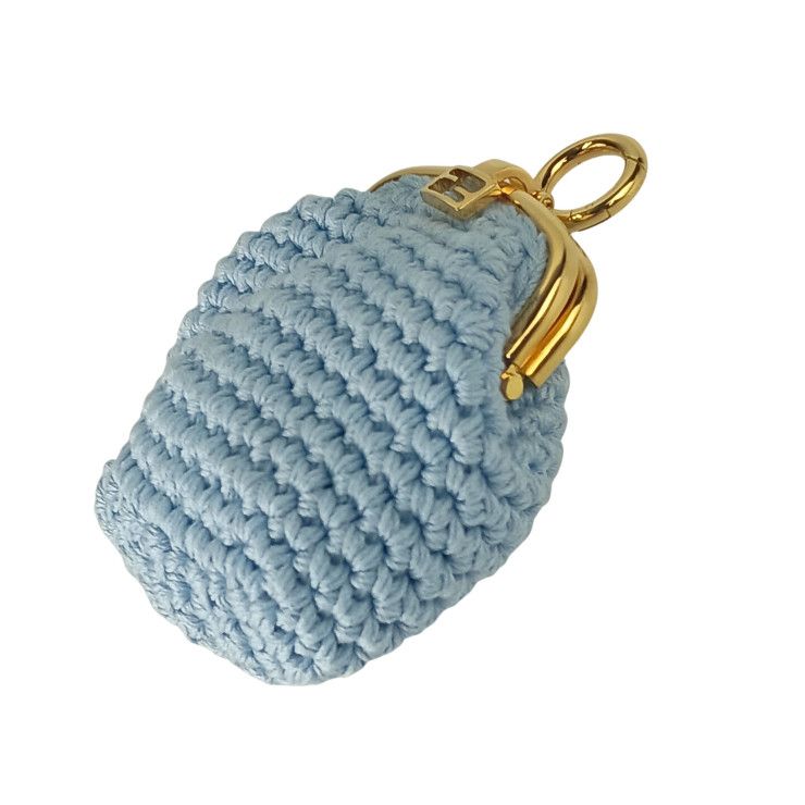 Fendi Coin Case Cotton Coin Case 8m0454 Blue Cotton Ladies Clasp Gold Hardware