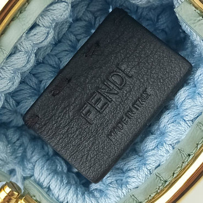 Fendi Coin Case Cotton Coin Case 8m0454 Blue Cotton Ladies Clasp Gold Hardware