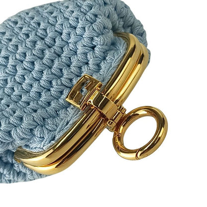 Fendi Coin Case Cotton Coin Case 8m0454 Blue Cotton Ladies Clasp Gold Hardware