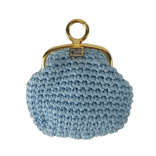 Fendi Coin Case Cotton Coin Case 8m0454 Blue Cotton Ladies Clasp Gold Hardware