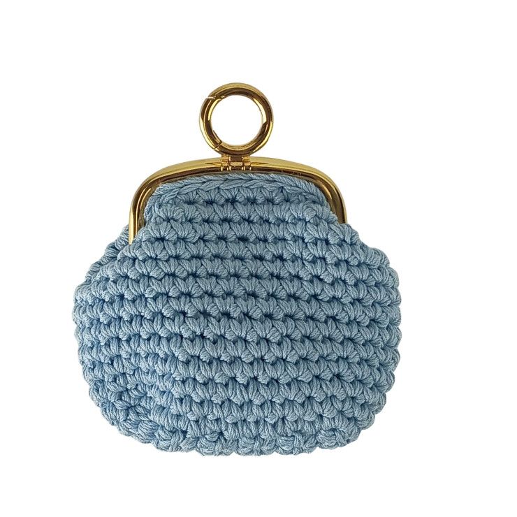 Fendi Coin Case Cotton Coin Case 8m0454 Blue Cotton Ladies Clasp Gold Hardware