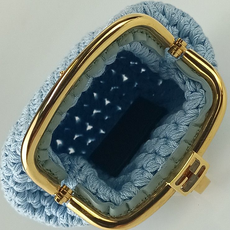 Fendi Coin Case Cotton Coin Case 8m0454 Blue Cotton Ladies Clasp Gold Hardware