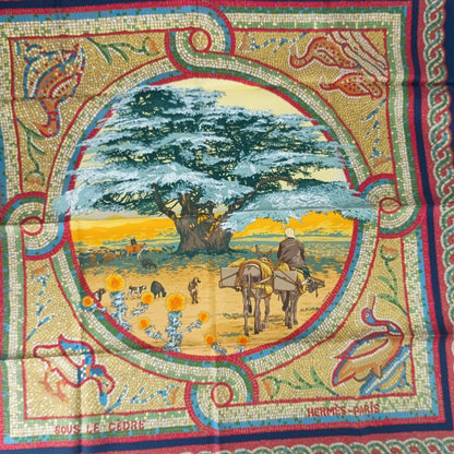 Hermes Scarf Carr 90 SOUS LE Cedre Multicolor Silk Ladies Large Size Super