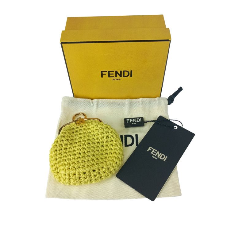 Fendi Coin Case Cotton Coin Case 8m0454 Yellow Cotton Ladies Clasp Gold