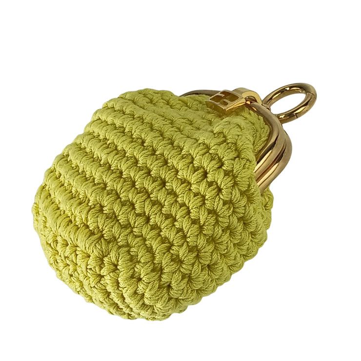 Fendi Coin Case Cotton Coin Case 8m0454 Yellow Cotton Ladies Clasp Gold