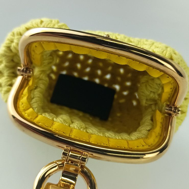 Fendi Coin Case Cotton Coin Case 8m0454 Yellow Cotton Ladies Clasp Gold