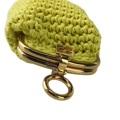 Fendi Coin Case Cotton Coin Case 8m0454 Yellow Cotton Ladies Clasp Gold