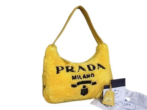 Prada Handbag Terry Mini Reedition2000 1ne515 Yellow Black Pile Ladies White