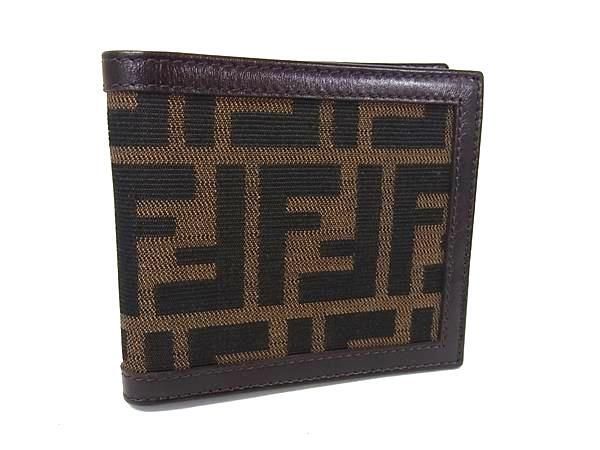 Fendi Wallet Zucca 230930789 099 Brown Leather X Canvas Men's Bifold Wallet