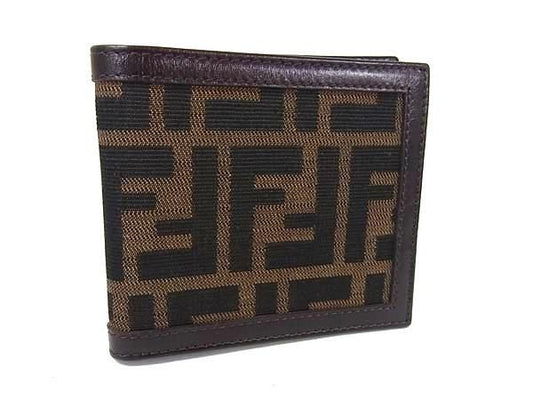 Fendi Wallet Zucca 230930789 099 Brown Leather X Canvas Men's Bifold Wallet