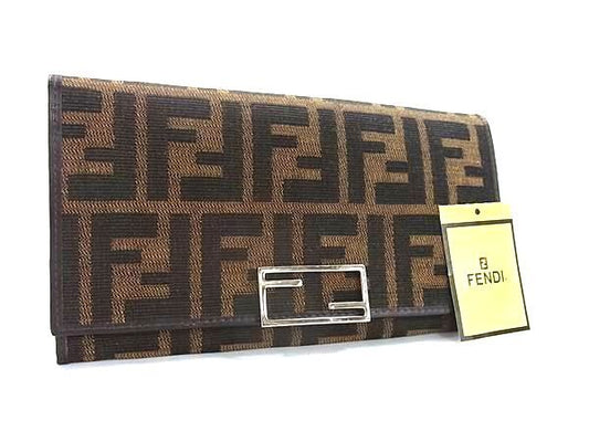 Fendi Bifold Wallet Zucca Long Wallet 07 15828 001 Brown Black Canvas And
