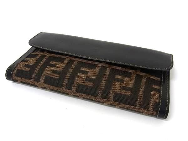 Fendi Bifold Wallet Zucca W Hook Long Wallet 2804 01339 Brownish And Black