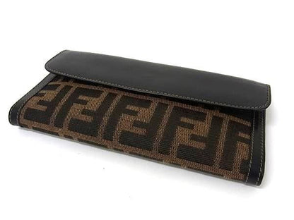 Fendi Bifold Wallet Zucca W Hook Long Wallet 2804 01339 Brownish And Black