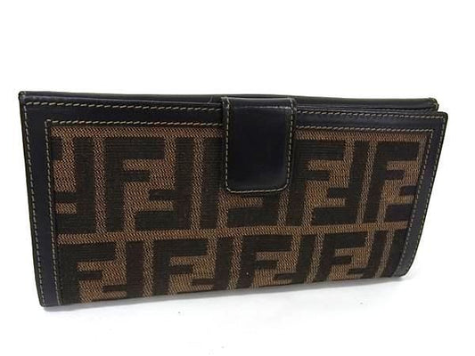 Fendi Bifold Wallet Zucca W Hook Long Wallet 2804 01339 Brownish And Black