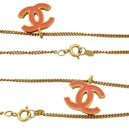 Chanel Vintage Coco Mark GP Necklace Pendant Choker Gold Pink 01A