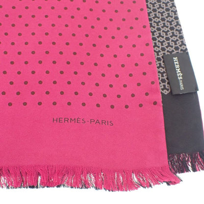 Hermes Polka Dot Scarf Silk Pink Black Women's Reversible Fringe Autumn Winter