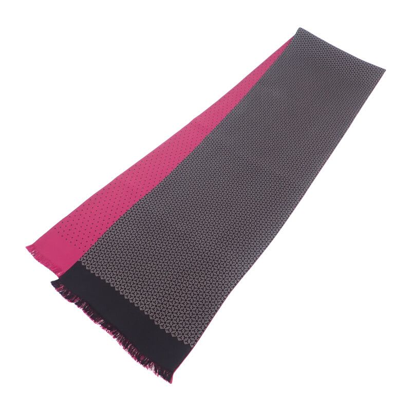 Hermes Polka Dot Scarf Silk Pink Black Women's Reversible Fringe Autumn Winter