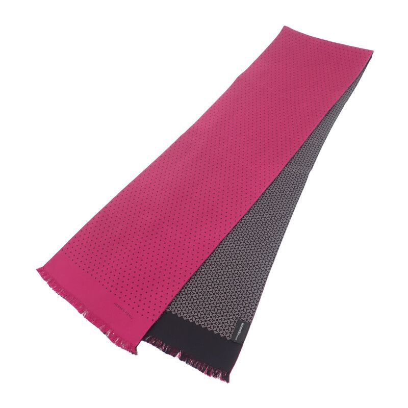 Hermes Polka Dot Scarf Silk Pink Black Women's Reversible Fringe Autumn Winter