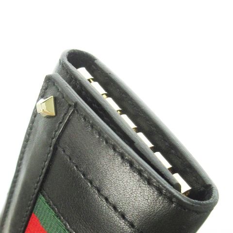 Gucci Key Case Leather Sherry Line Studded 6 Stacks Black Ck26 - Gy18