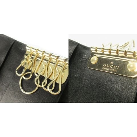 Gucci Key Case Leather Sherry Line Studded 6 Stacks Black Ck26 - Gy18