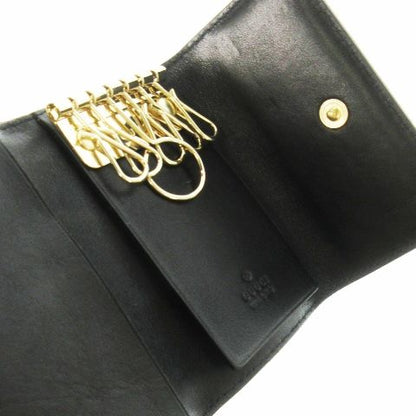 Gucci Key Case Leather Sherry Line Studded 6 Stacks Black Ck26 - Gy18