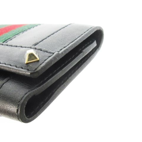 Gucci Key Case Leather Sherry Line Studded 6 Stacks Black Ck26 - Gy18