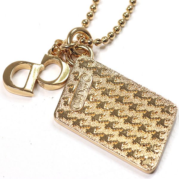 Dior Houndstooth Long Necklace Gold Color Metal 81.5 cm CD Logo