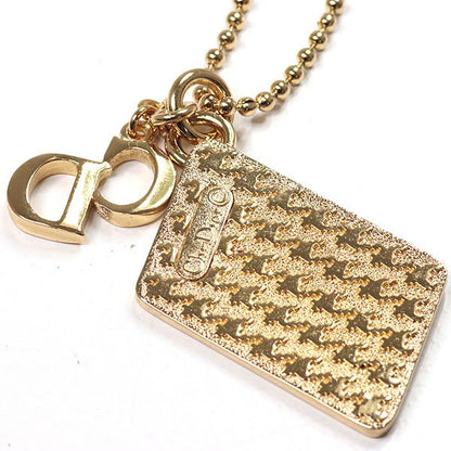 Dior Houndstooth Long Necklace Gold Color Metal 81.5 cm CD Logo