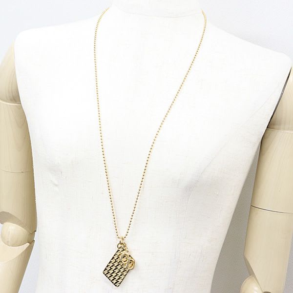Dior Houndstooth Long Necklace Gold Color Metal 81.5 cm CD Logo