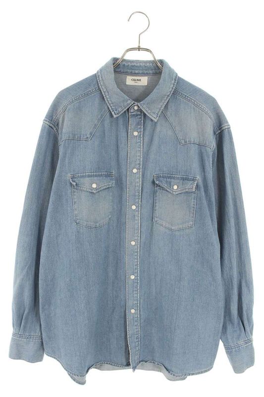 Celine Oversize D Denim Long Sleeve Shirt Men's L