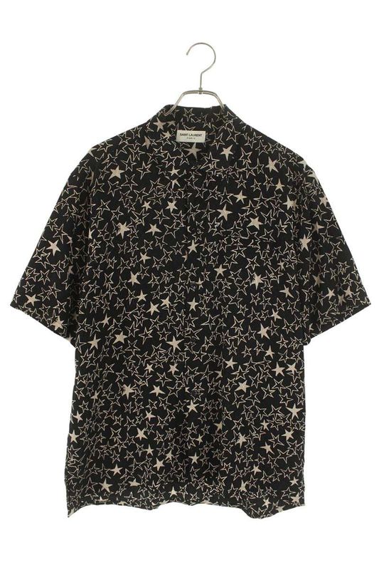 Saint Laurent Paris 531956 Y331v Silk Star Allover Short Sleeve Shirt Men's 40