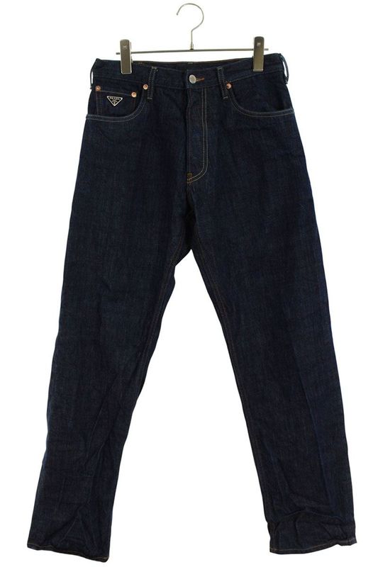 Prada Gep358 Triangle Logo Plate Denim Pants Men's 31