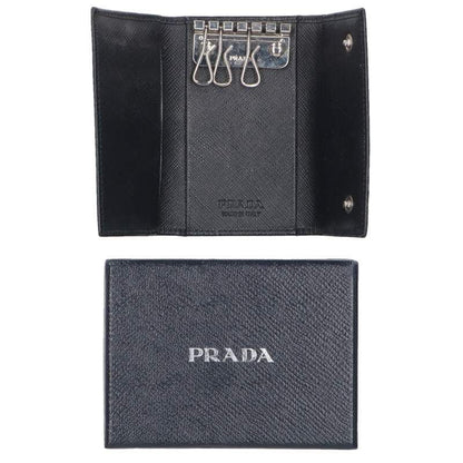 Prada 2pg222 Triangle Plate Saffiano Leather Key Case Men's