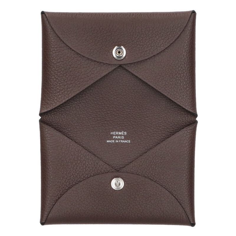 Hermes Calvi W Engraved Chevre Svhardware Leather Coin Case Ladies