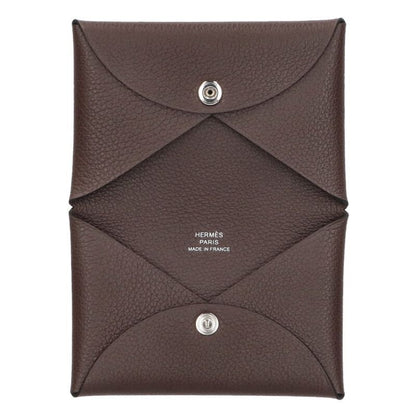 Hermes Calvi W Engraved Chevre Svhardware Leather Coin Case Ladies