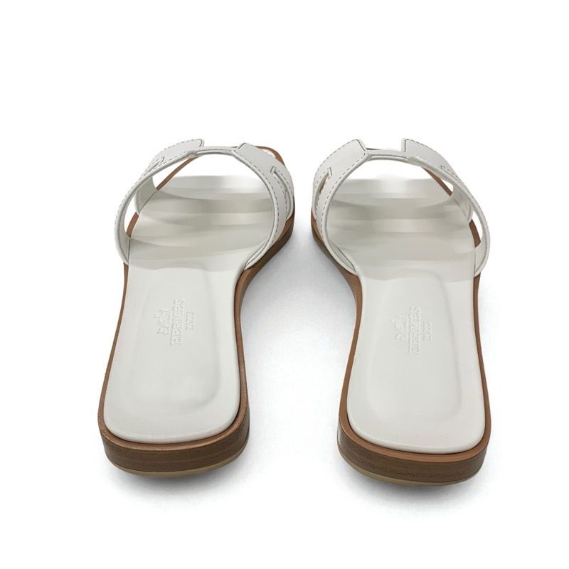 Hermes Oran Sandals Shoes Leather White Flat Sandals Mules