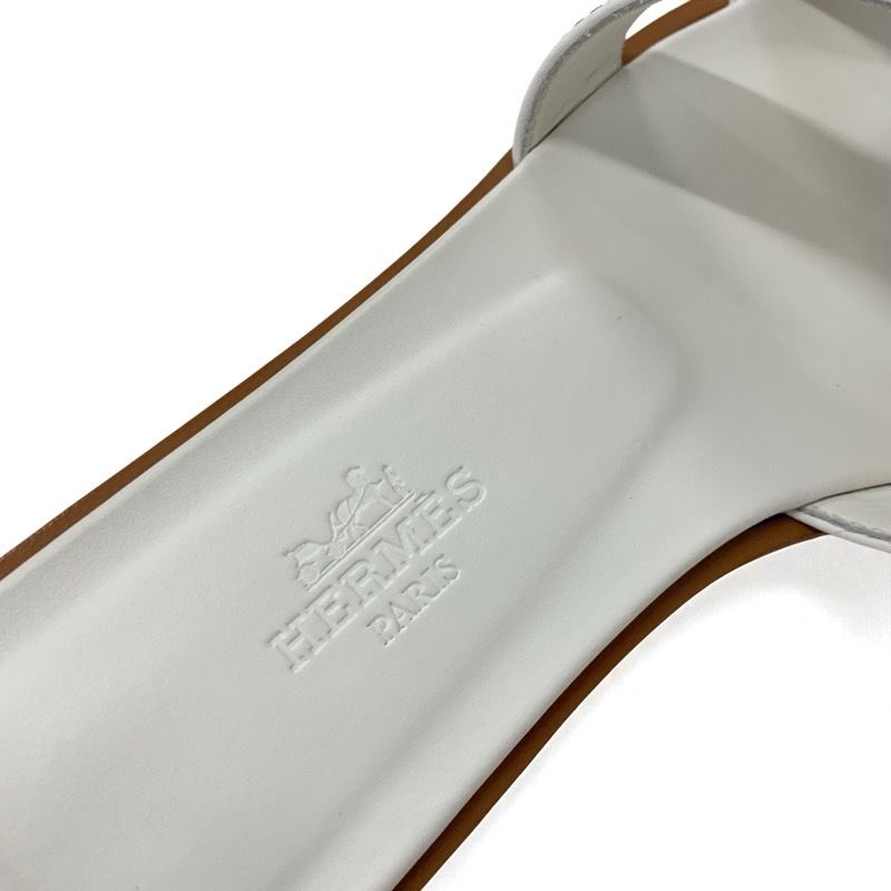 Hermes Oran Sandals Shoes Leather White Flat Sandals Mules