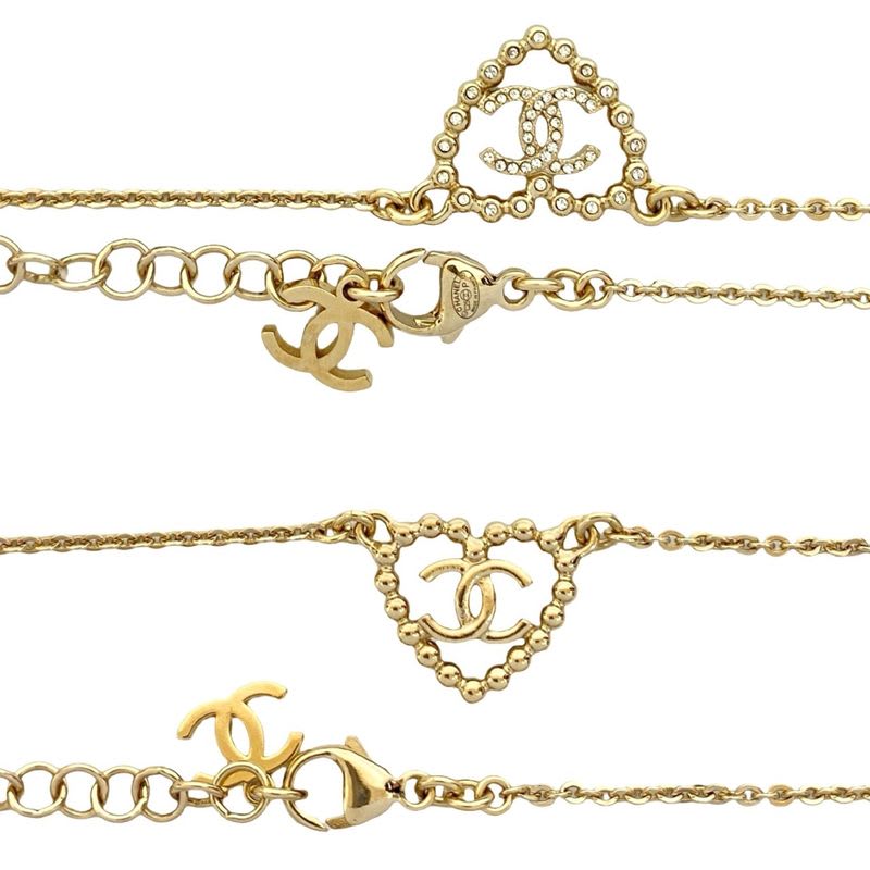 Chanel Coco Mark Heart Motif Rhinestone Plated Chain Necklace 25CP