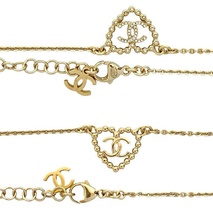 Chanel Coco Mark Heart Motif Rhinestone Plated Chain Necklace 25CP