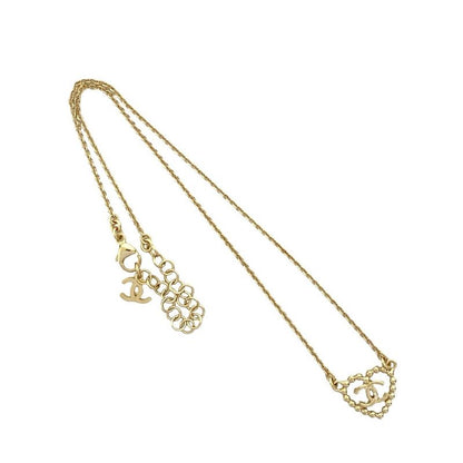 Chanel Coco Mark Heart Motif Rhinestone Plated Chain Necklace 25CP