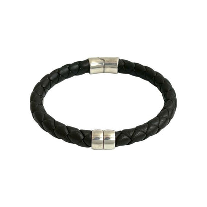Bottega Veneta Intrecciato Leather Silver 925 Bracelet Bangle Brown 46174